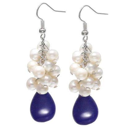 Lange zoetwater parel oorbellen met blauwe edelsteen lapis lazuli | Lazoline