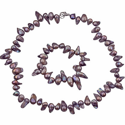 Zoetwater parel set bestaande uit een parelketting en parel armband met taupe kleurige parels en sterling zilver (925) | set Pearl Blister Taupe