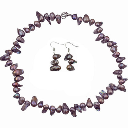 Handgeknoopte zoetwater parel set met parelketting en parel oorbellen met taupe kleurige parels en sterling zilver (925) | set Pearl Blister Taupe (KO)