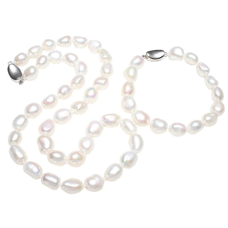 Handgeknoopte zoetwater parel set bestaande uit parelketting en parel armband met witte parels | set Wina