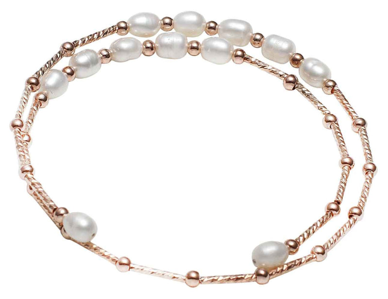 Zoetwater parel wikkel armband met witte parels en rose goud achterzijde | Wrap Rose White Pearl