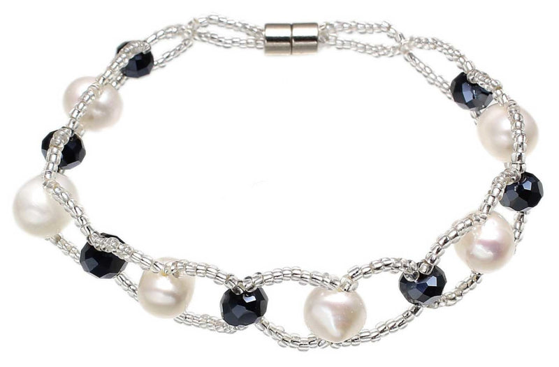 Zoetwater parel en kristallen armband Pearl Crystal Black 8