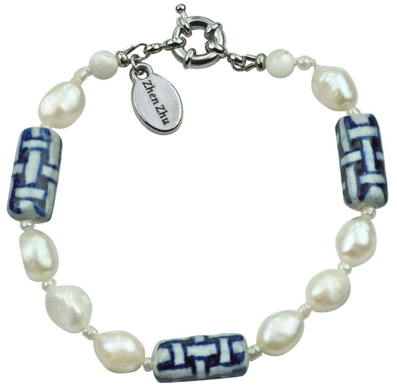 Wit zoetwater parel armband met Delfts blauwe kralen | Hollands Glorie Twine White