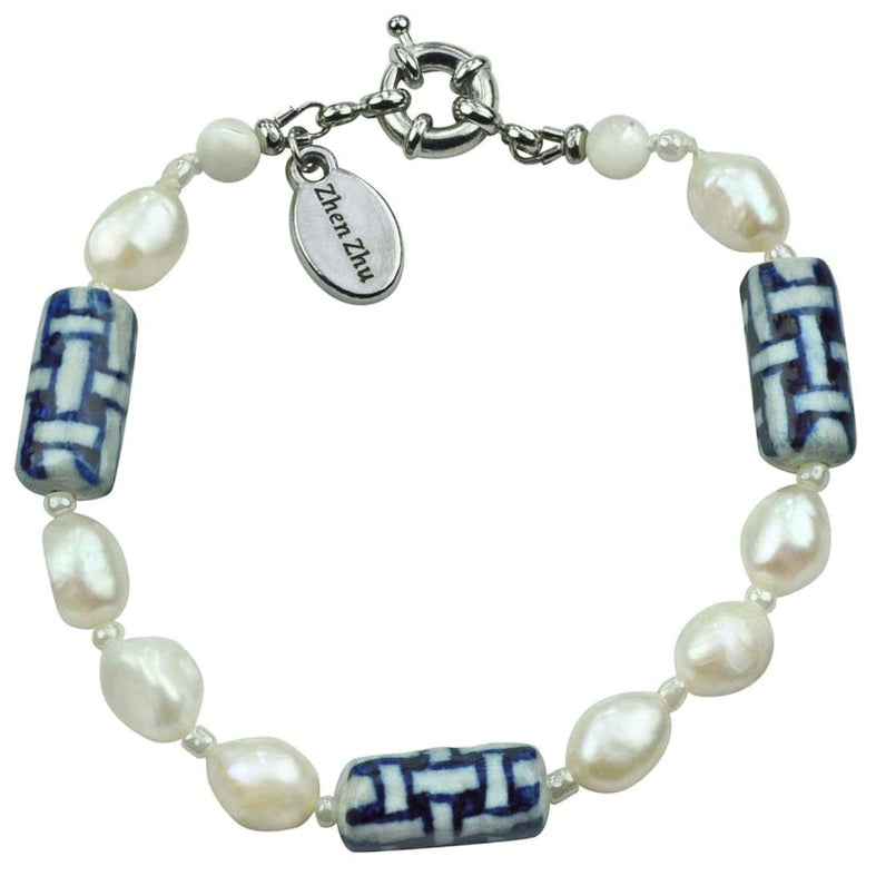 Wit zoetwater parel armband met Delfts blauwe kralen | Hollands Glorie Twine White