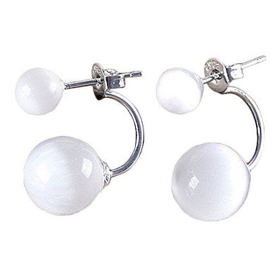 Witte edelstenen oorknopjes met kattenoog | Double Cat’s Eye