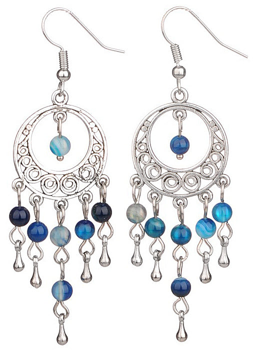 Blauwe edelstenen oorbellen met agaat stenen en sterling zilveren oorbelhaakjes
