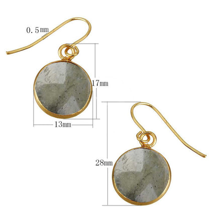 Edelstenen oorbellen met labradoriet en goud edelstaal met maatindicatie | Labradorite Gold Round