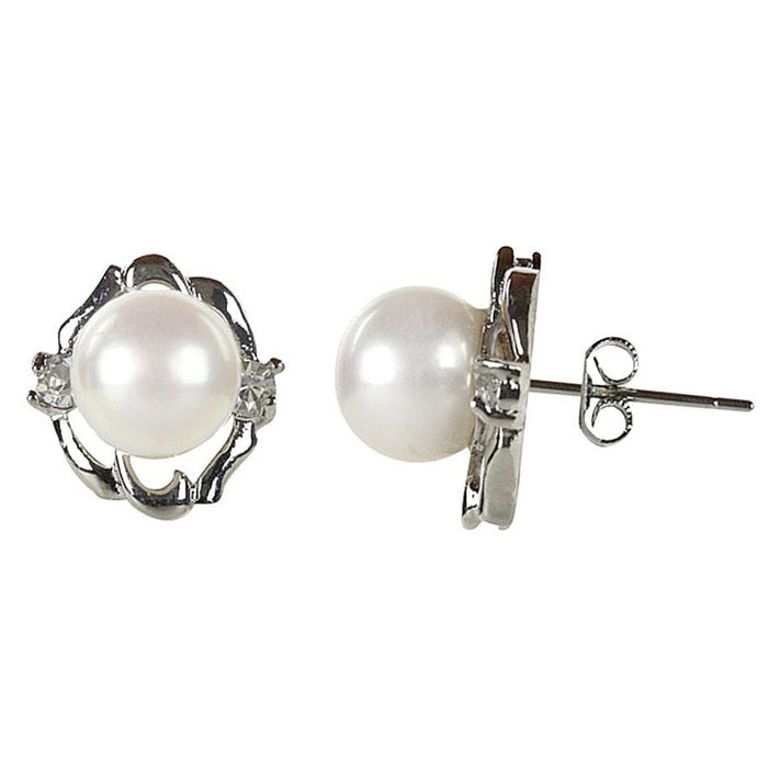 Witte zoetwater parel oorknoppen met stras steentjes | Ada