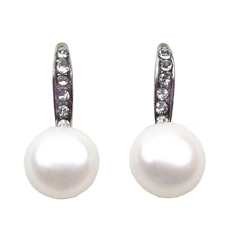 Witte zoetwater parel oorbellen met stras steentjes | Avetta