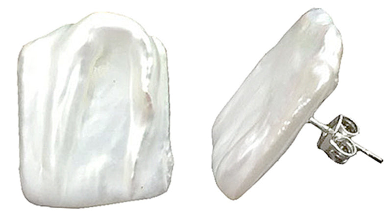 Zoetwater parel oorknoppen met witte vierkante parels en sterling zilver (925) | Pearl Square