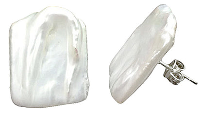 Zoetwater parel oorknoppen met witte vierkante parels en sterling zilver (925) | Pearl Square