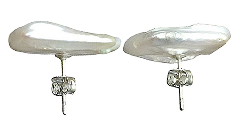 Zoetwater parel oorknoppen met witte vierkante parels en sterling zilver (925), zijkant | Pearl Square
