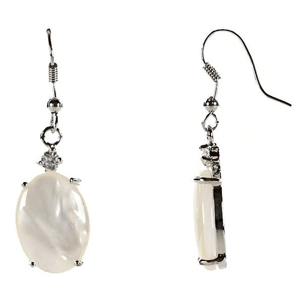 Witte parelmoeren oorbellen met stras steentje en sterling zilver 925 | Nacre Oval