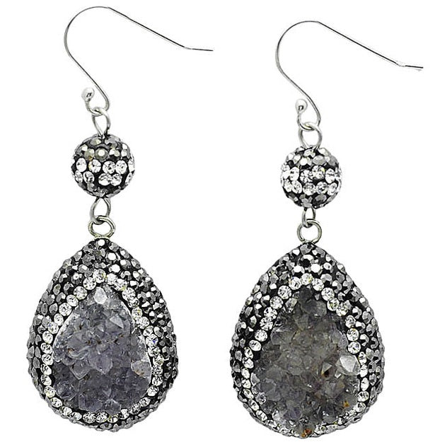 Edelstenen oorbellen met druzy agaat en sterling zilver (925) | Bright Grey Crystal Agate Small