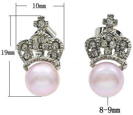 Zoetwater parel oorknopjes met roze parels en kroontje met stras steentjes, maataanduiding | King’s Pearl P
