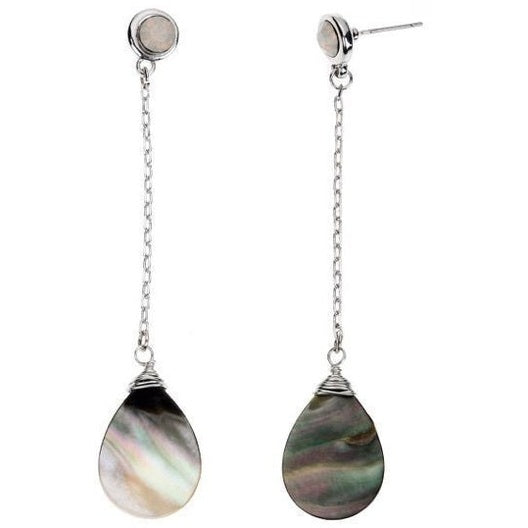Lange parelmoeren oorbellen met stras steen | Long Dangling Blacklip Teardrop