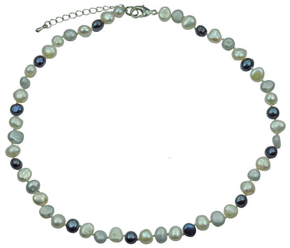 Zoetwater parelketting Grey Black White Pearl