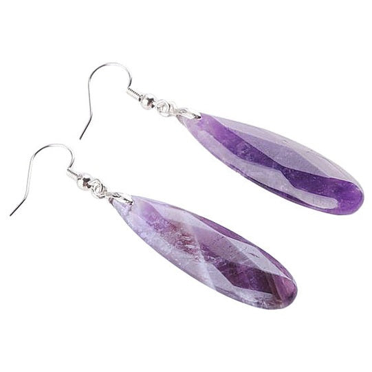 Paarse edelstenen oorbellen met sterling zilver (925), zijaanzicht | Big Long Drop Amethyst