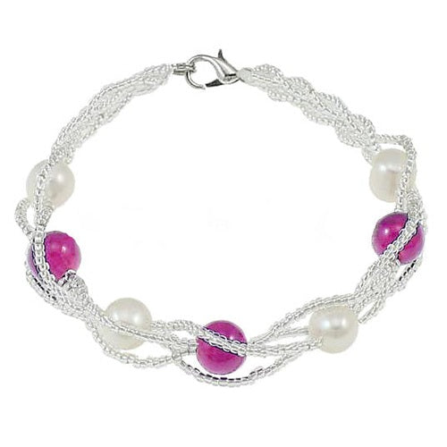 Wit zoetwater parel armband met paarse jade | Twine Pearl Purple Jade