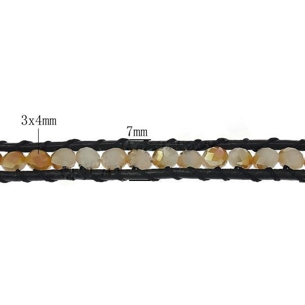 Detail van kristallen armband met zwart leer met maatindicatie | Champagne Crystal