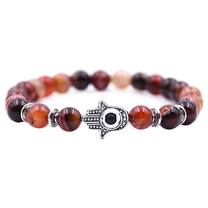 Rood edelstenen armband met agaat en hamsa handje | Red Lace Agate Hamsa