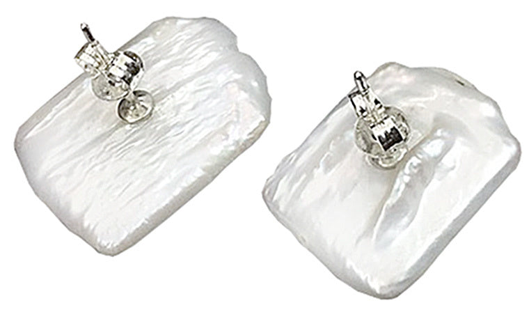 Zoetwater parel oorknoppen met witte vierkante parels en sterling zilver (925), achterkant | Pearl Square