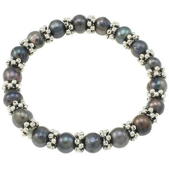 Zoetwater parel armband met blauw-zwarte parels, eleastisch | Davy