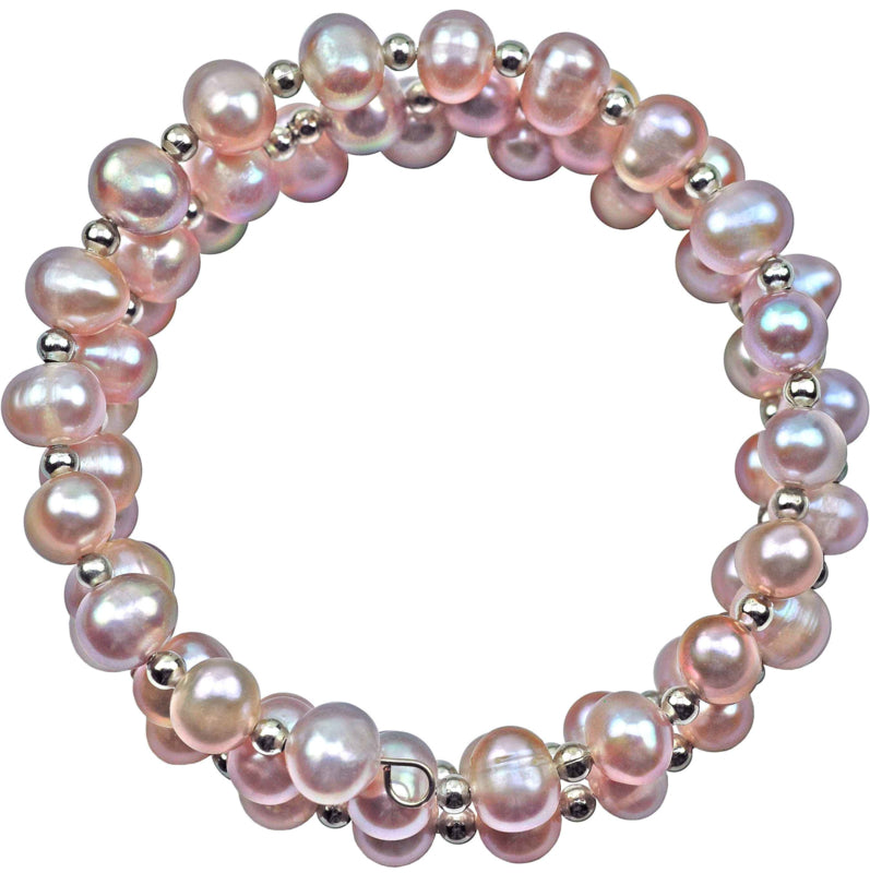 Roze zoetwater parel wikkelarmband, bovenaanzicht | Pink Pearl Wrap