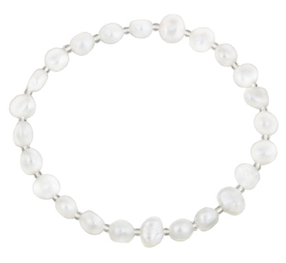 Wit zoetwater parel armband, elastisch | Seed Bead Pearl White
