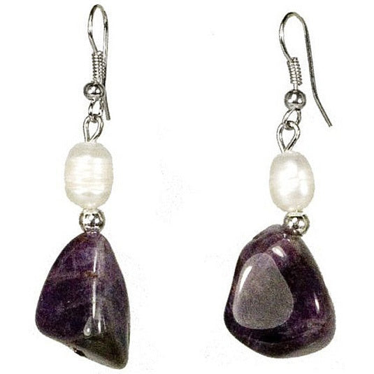 Witte zoetwater parel oorbellen met paarse amethyst en sterling zilver (925) | Pearl Amethyst