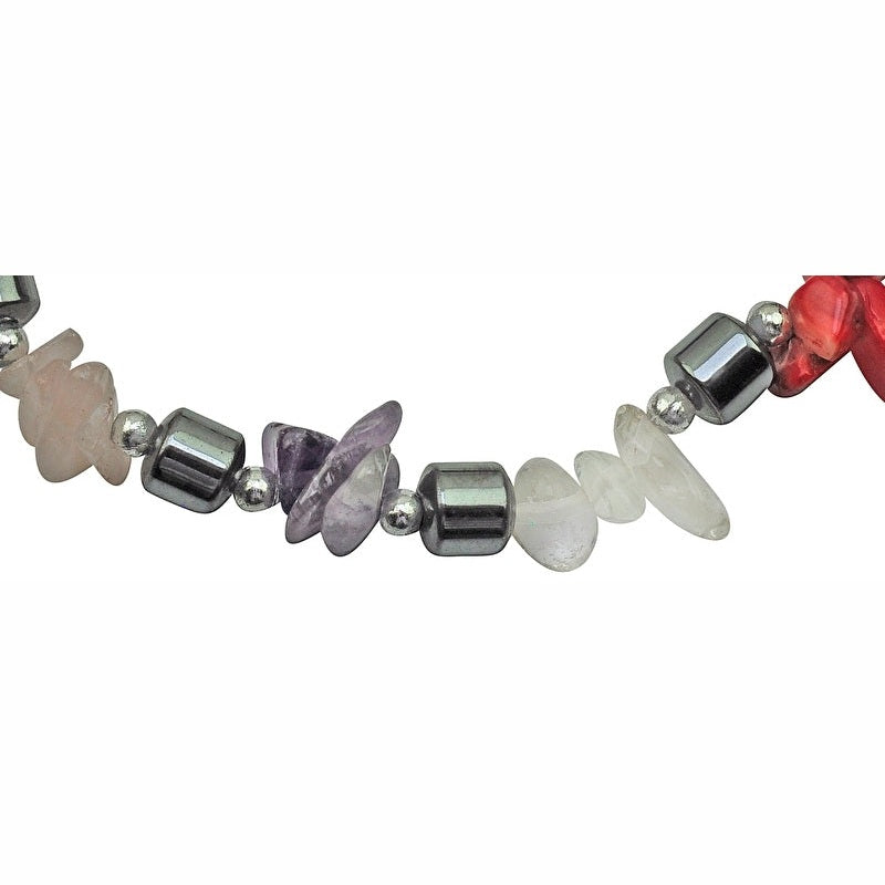 Detail van edelstenen armband elastisch | Hematite Purple Red Gemstone