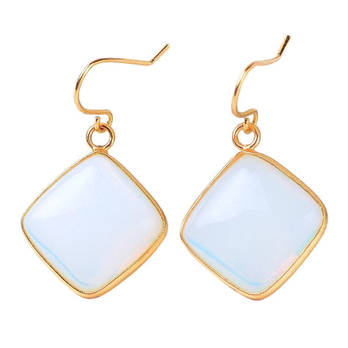 Licht blauwe edelstenen oorbellen met goud edelstaal | Sea Opal Gold Sqauare