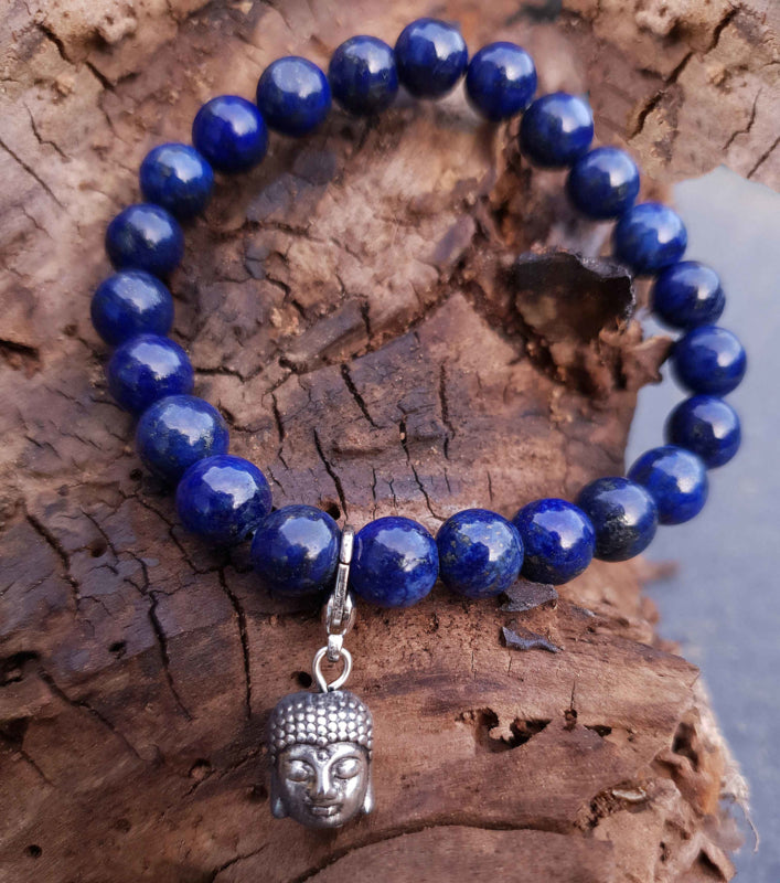 Edelstenen armband Lapis Lazuli Silver Dangling Buddha Head