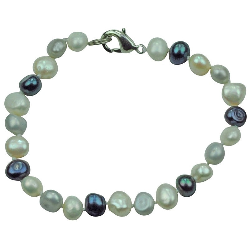 Zoetwater parel armband met witte, grijze en donker blauw parels en sterling zilveren slotje | Grey Black White Pearl