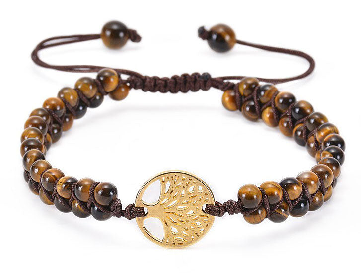 Bruin edelstenen armband met tijgeroog en gouden levensboom | Golden Tree of Life Tiger Eye