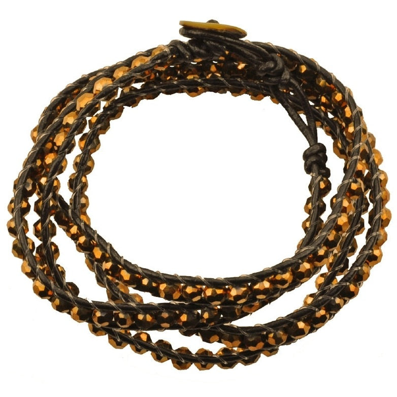Kristallen wikkel armband met bruine facet geslepen kristallen | Golden Brown