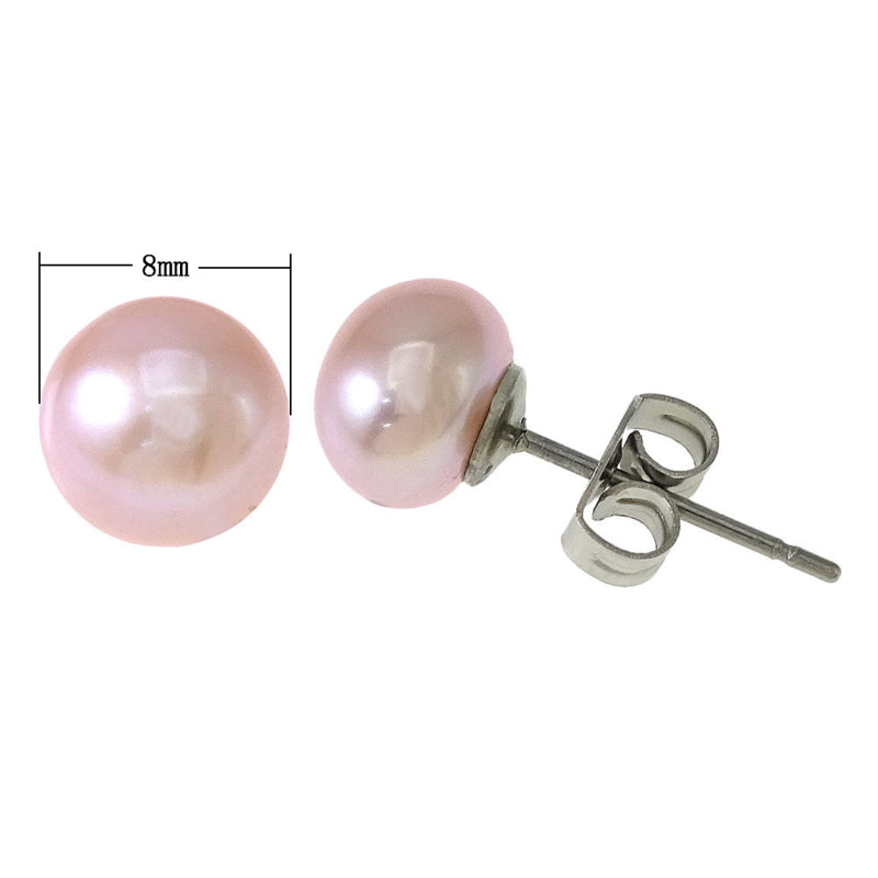 Zoetwater parel oorbellen met roze parel en edelstaal, maat indicatie | Pearl Rose 8 mm
