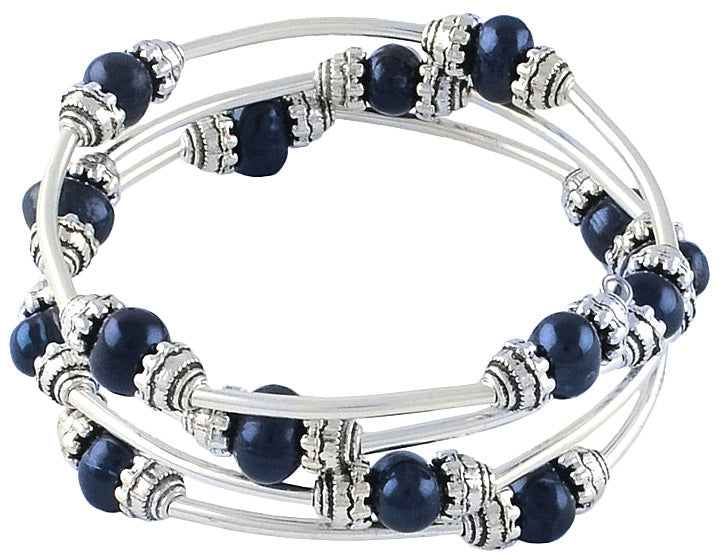 Zoetwater parel wikkel armband met donker blauwe parels | Three Loops Dark Blue Pearl
