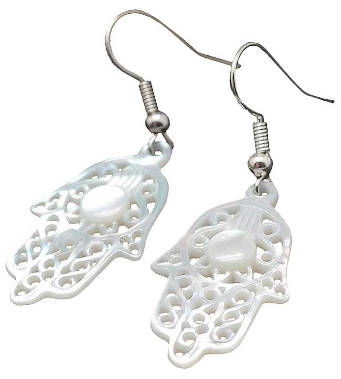 Parelmoeren oorbellen Hamsa White Shell