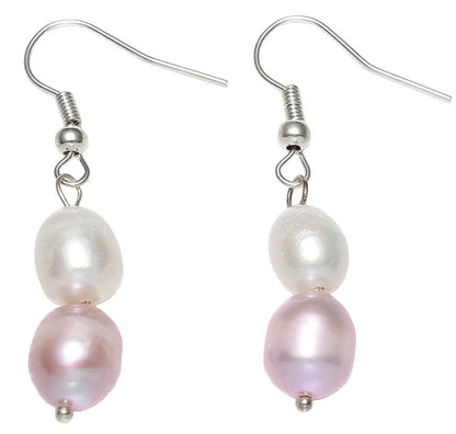 Zoetwater parel oorbellen met witte en zalm roze parels en sterling zilver (925) | Elynn
