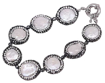 Wit zoetwater parel armband met stras steentjes achterzijde | Bright Coin Pearl