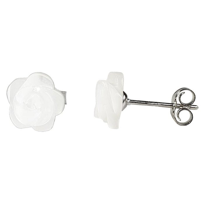 Witte parelmoeren oorknopjes in bloem vorm | White Shell Flower 8 mm