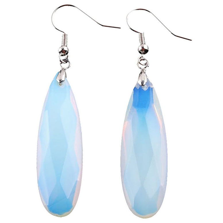Lange licht blauwe edelstenen oorbellen met opaal en sterling zilver (925) | Big Long Drop Sea Opal