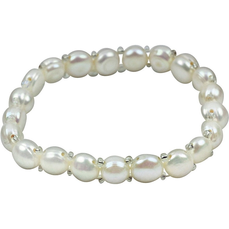 Wit zoetwater parel armband, elastisch, zijaanzicht | Sofies