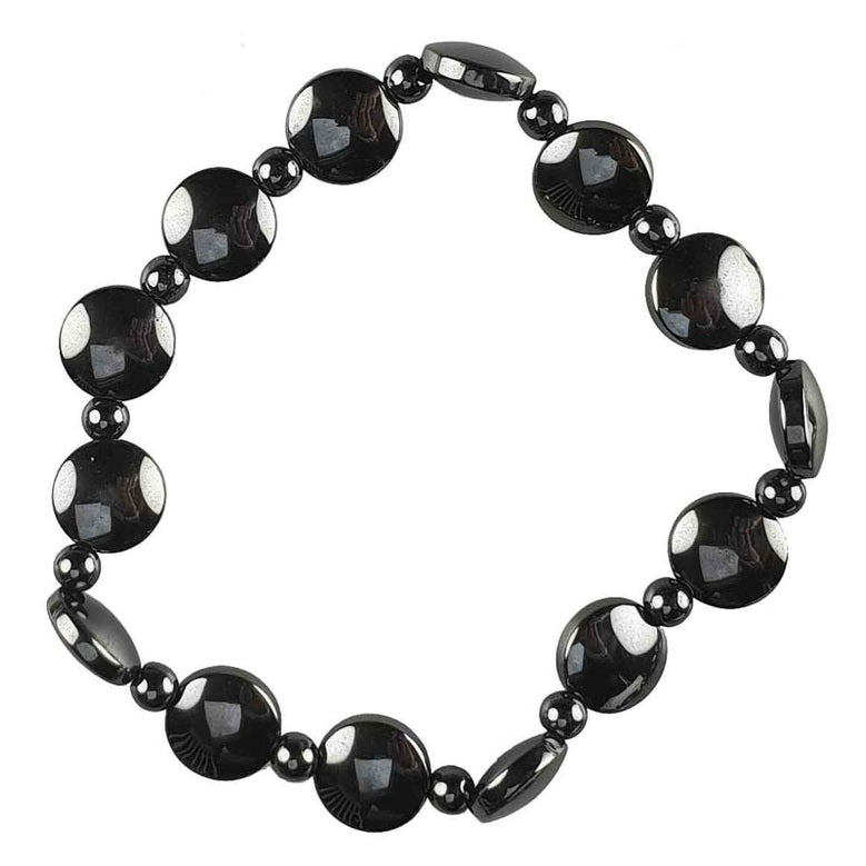 Zwart edelstenen armband met hematiet | Elastisch | Hematite Coin