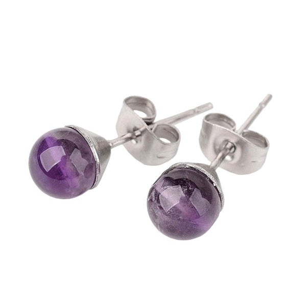 Paarse edelstenen oorknopjes met amethist en zilver edelstaal | Little Amethyst Stud