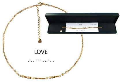 Cadeau set edelstenen ketting Morse Code Love Gold Hematite