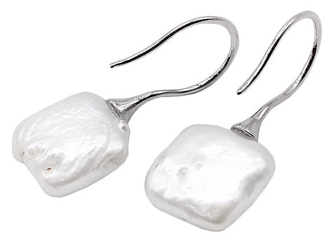 Zoetwater parel oorbellen met witte vierkante parels en sterling zilver (925), achterkant | Viera