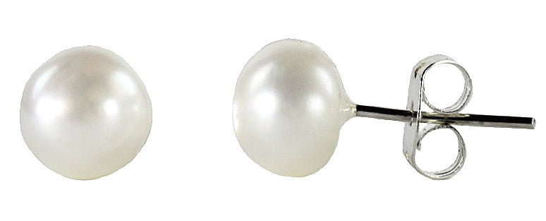 Witte zoetwater parel oorbellen met sterling zilveren oorstekers, witte parel oorknopjes met zilver (925) | Mea