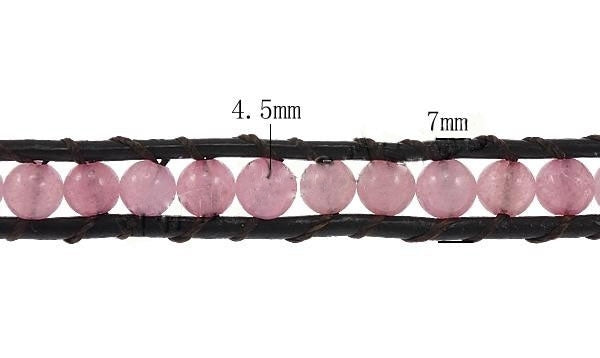 Roze edelstenen armband met zwart leer, maataanduiding | Wrap Rose Quartz